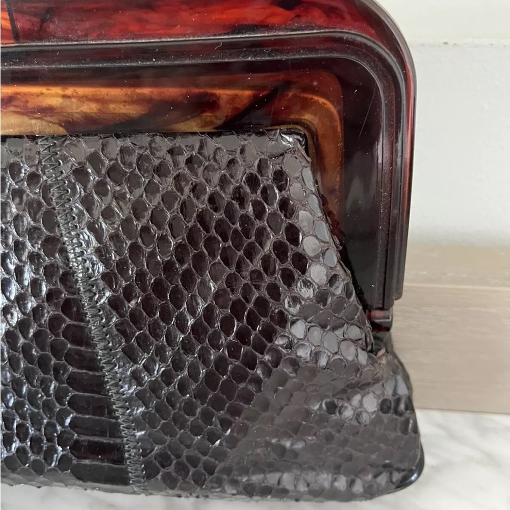 Margolm Python Snakeskin Tortoise Bakelite Clutch… - image 4